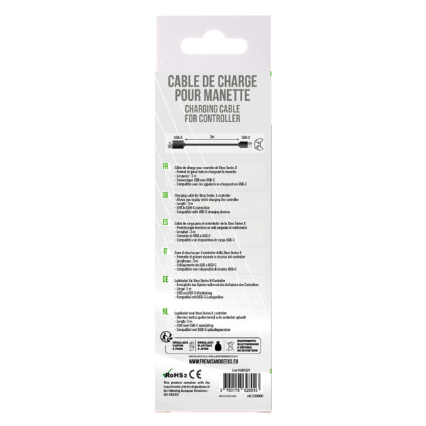 Cable de recharge - Xbox Series X Type C (Embout secteur non inclus) - Dos boite