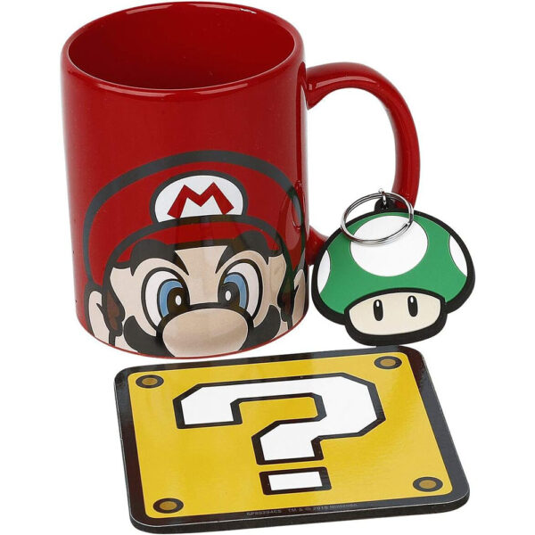 Coffret cadeaux - Mug / Porte-cle / Sous-verres - Super Mario - Ensemble