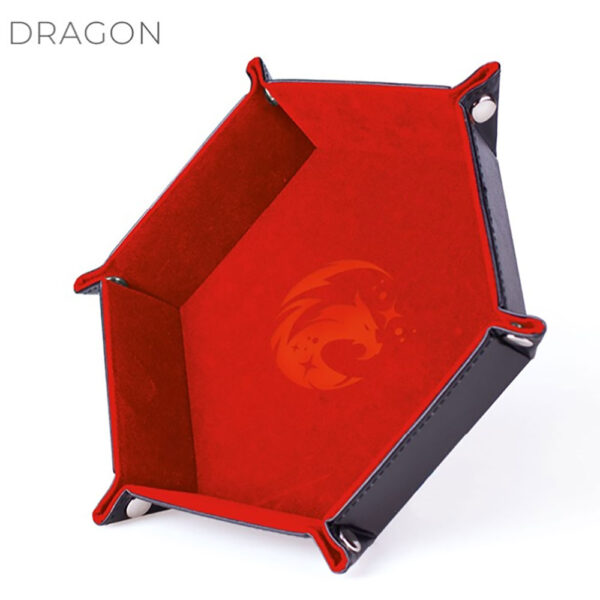 Piste de des - Dragon flamboyant - Cuir et velours - Rouge