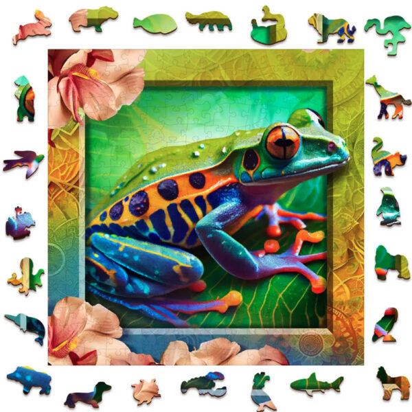 Puzzle en bois - Grenouille coloree - 250 pieces (25 pieces uniques)