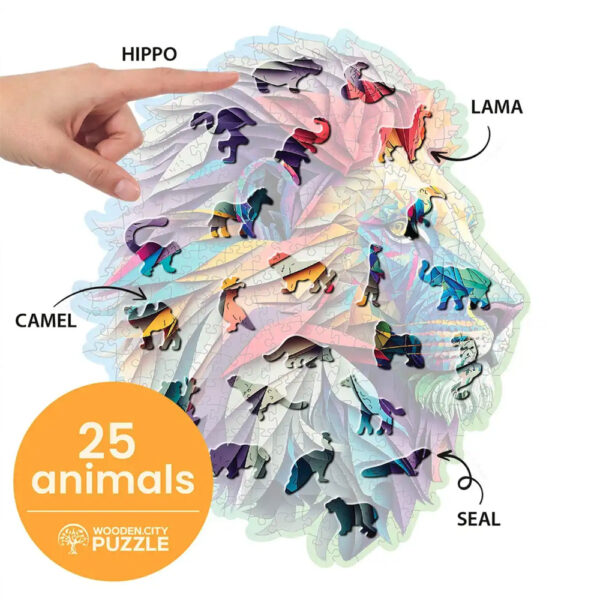 Puzzle en bois - Lion moderne - 250 pieces (25 pieces uniques) - Infos