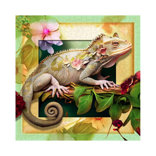 Puzzle en bois - Cameleon et fleurs - 550 pieces (50 pieces uniques)