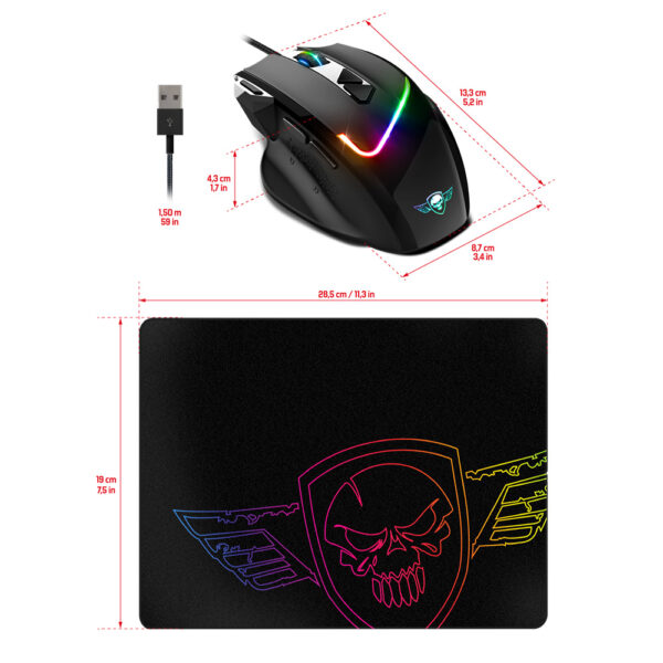 Pack souris filaire Pro M3 RGB / Tapis de souris - Spirit Of Gamer - Dimensions