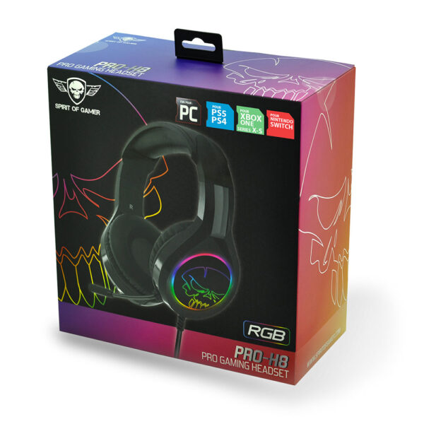 Casque pro H8 avec micro - PS4 / PS5 / Xbox One / Series X / Switch / PC - RGB - Noir - Boite