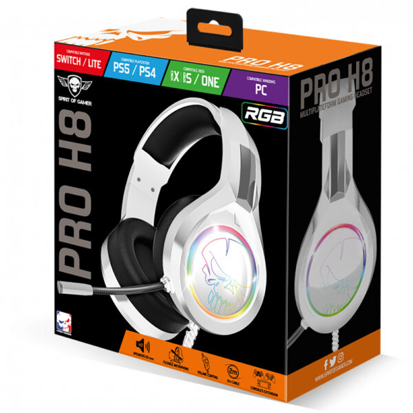 Casque pro H8 avec micro - PS4 / PS5 / Xbox One / Series X / Switch/ PC - RGB - Blanc arctique - Boite