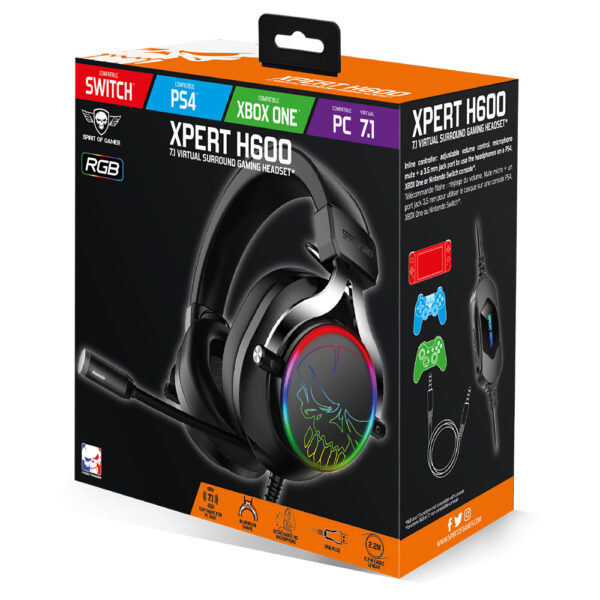 Casque XPERT H600 son 7.1 avec micro - PS4 / PS5 / Switch / PC / Xbox Series X|S / Xbox One - RGB - Boite