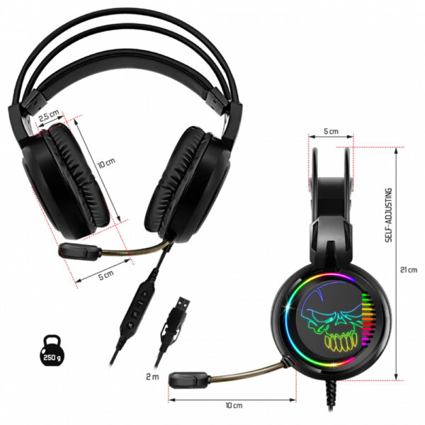 Casque Elite H10 son 7.1 avec micro - PC - RGB - Dimensions