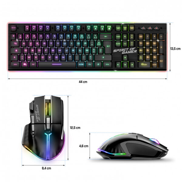 Pack Gamer Ultimate 600 sans fil noir - Clavier / Souris - Spirit Of Gamer - Dimensions