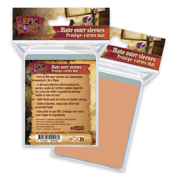 Lot de 100 sleeves saumon mat - 66 x 91 mm