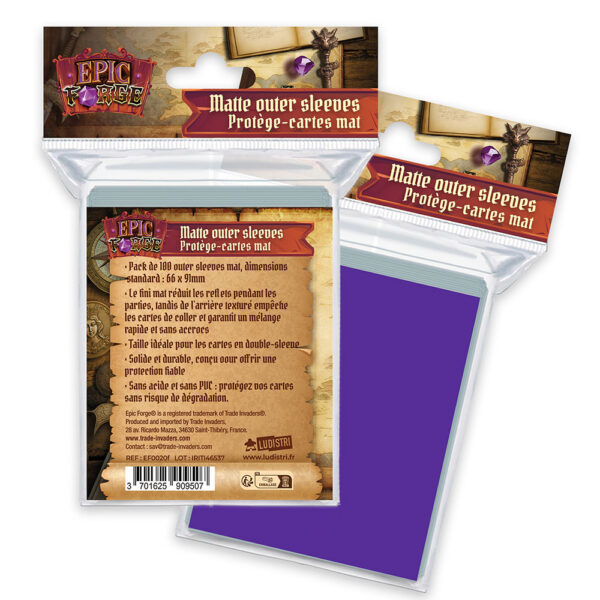 Lot de 100 sleeves violet mat - 66 x 91 mm