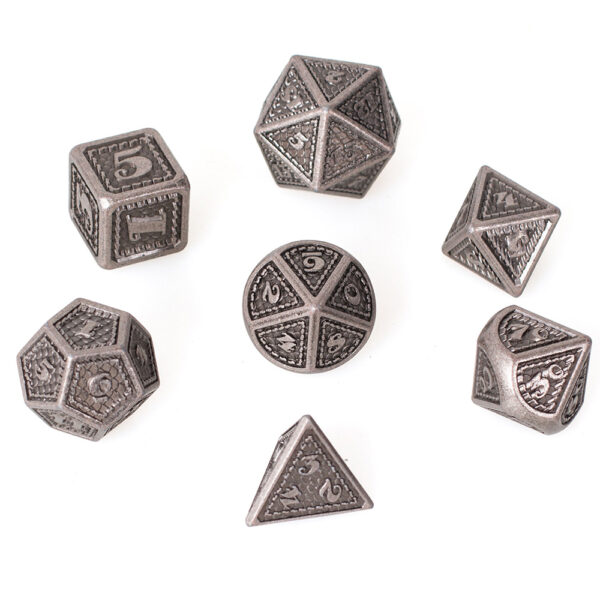 Lot de 7 dés en métal – Dragon scale silver