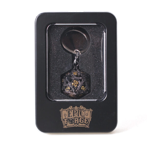 Porte-clé D20 - Lot de 7 mini dés (5mm) - Noir et doré