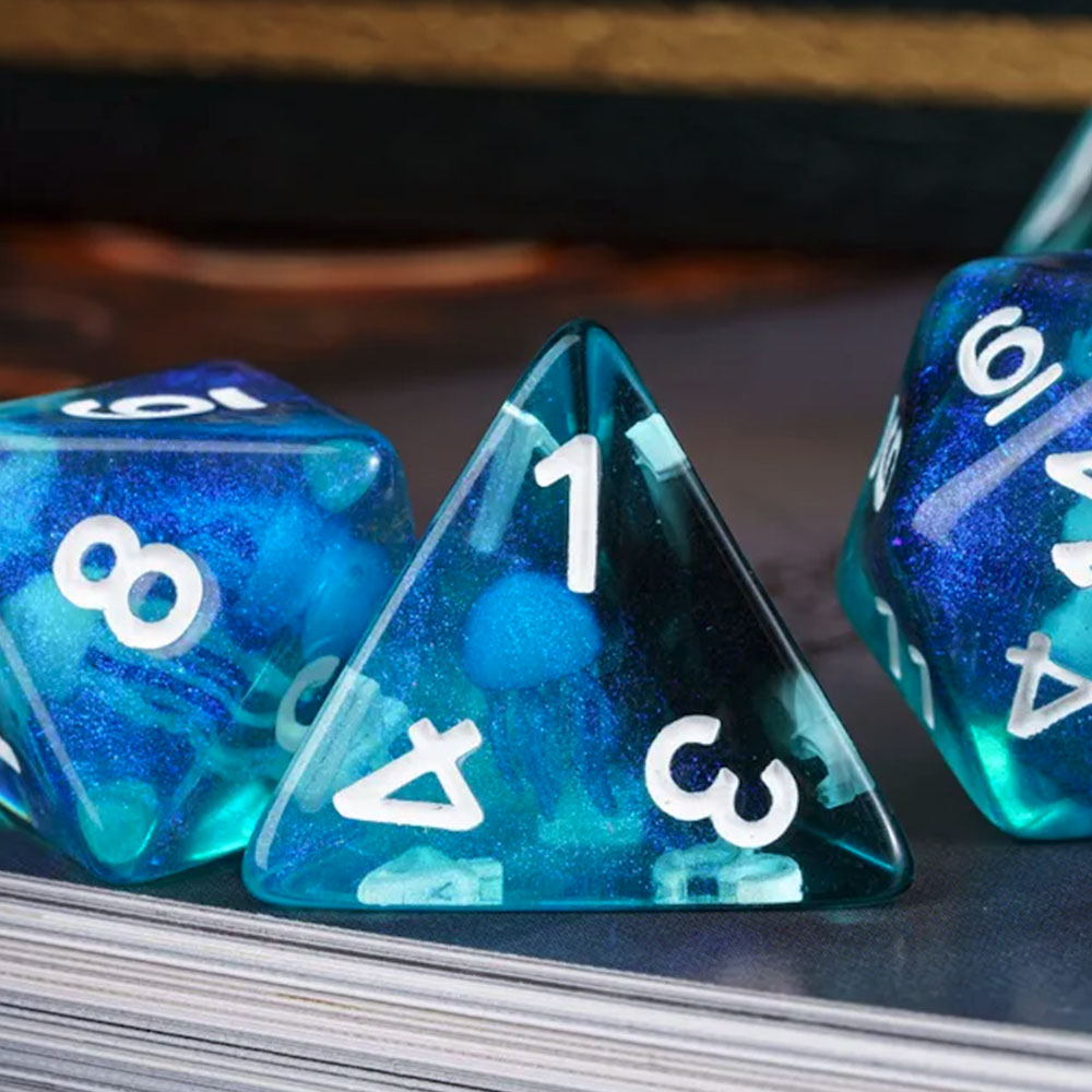 Lot de 7 dés - Résine - Méduse