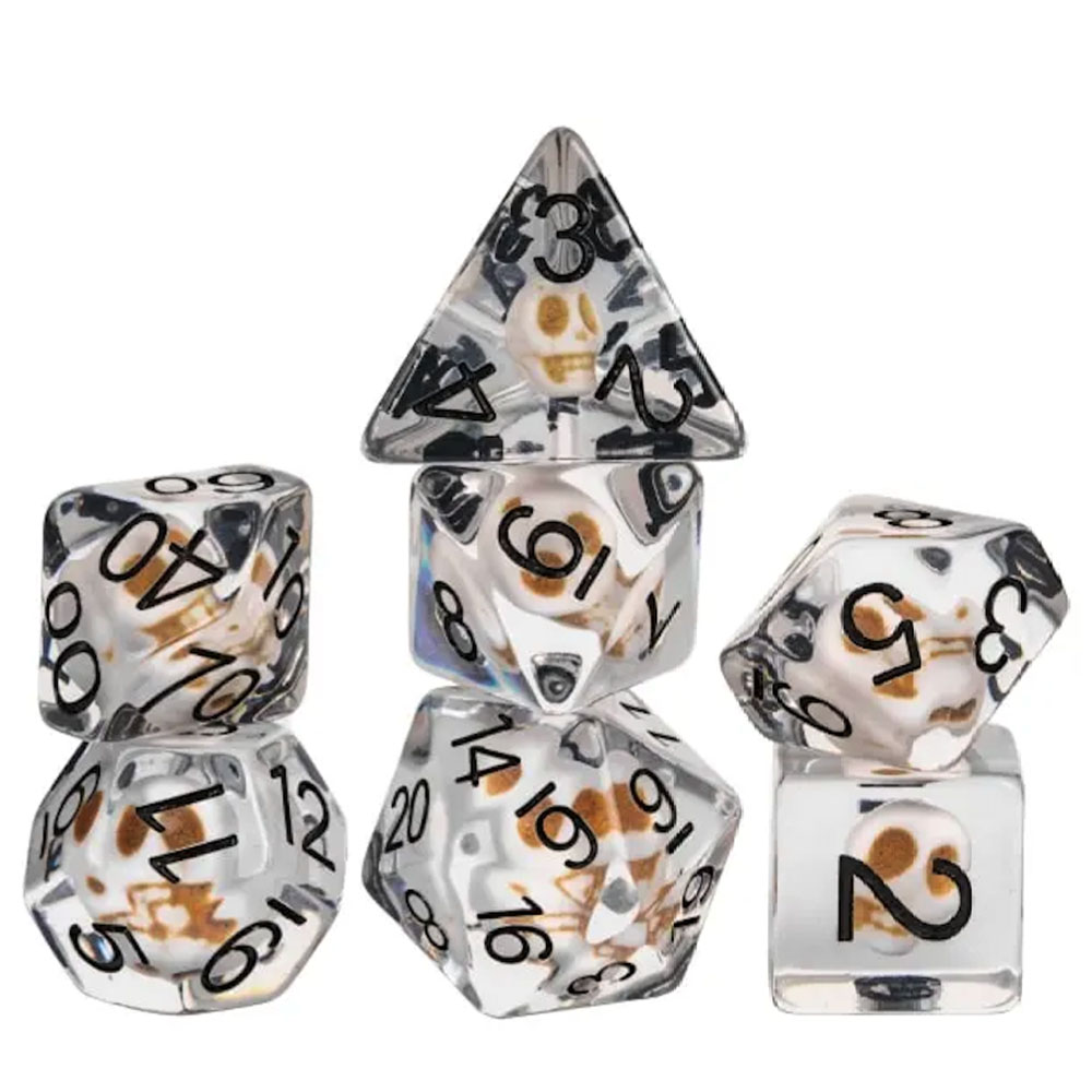 Lot de 7 dés - Résine - Crâne
