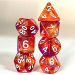 Lot de 7 dés - Résine - Violet orange paillettes