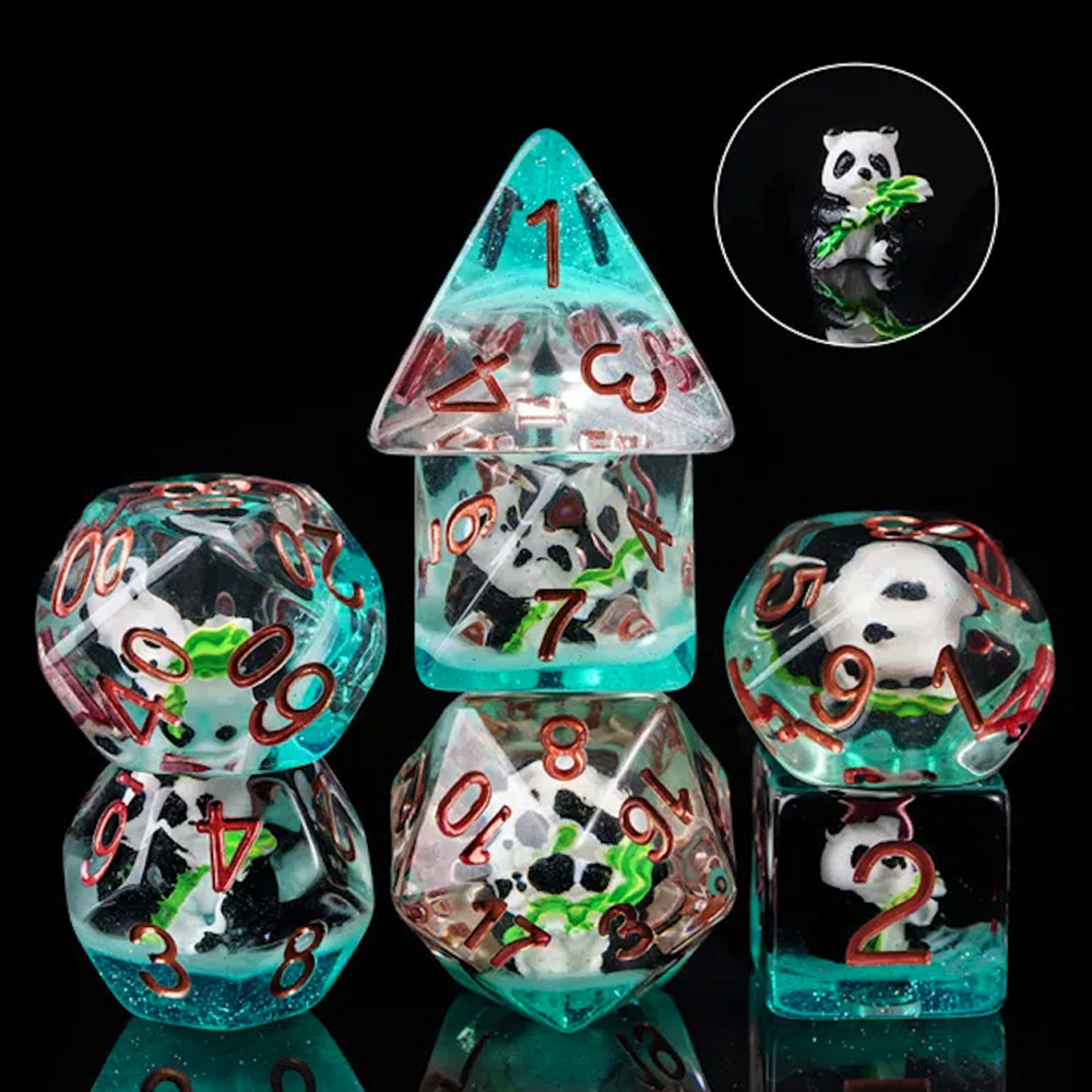 Lot de 7 dés - Résine - Panda
