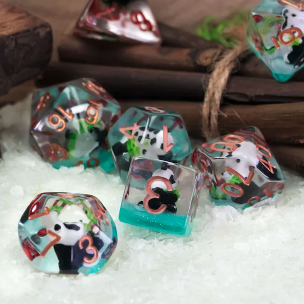 Lot de 7 dés - Résine - Panda