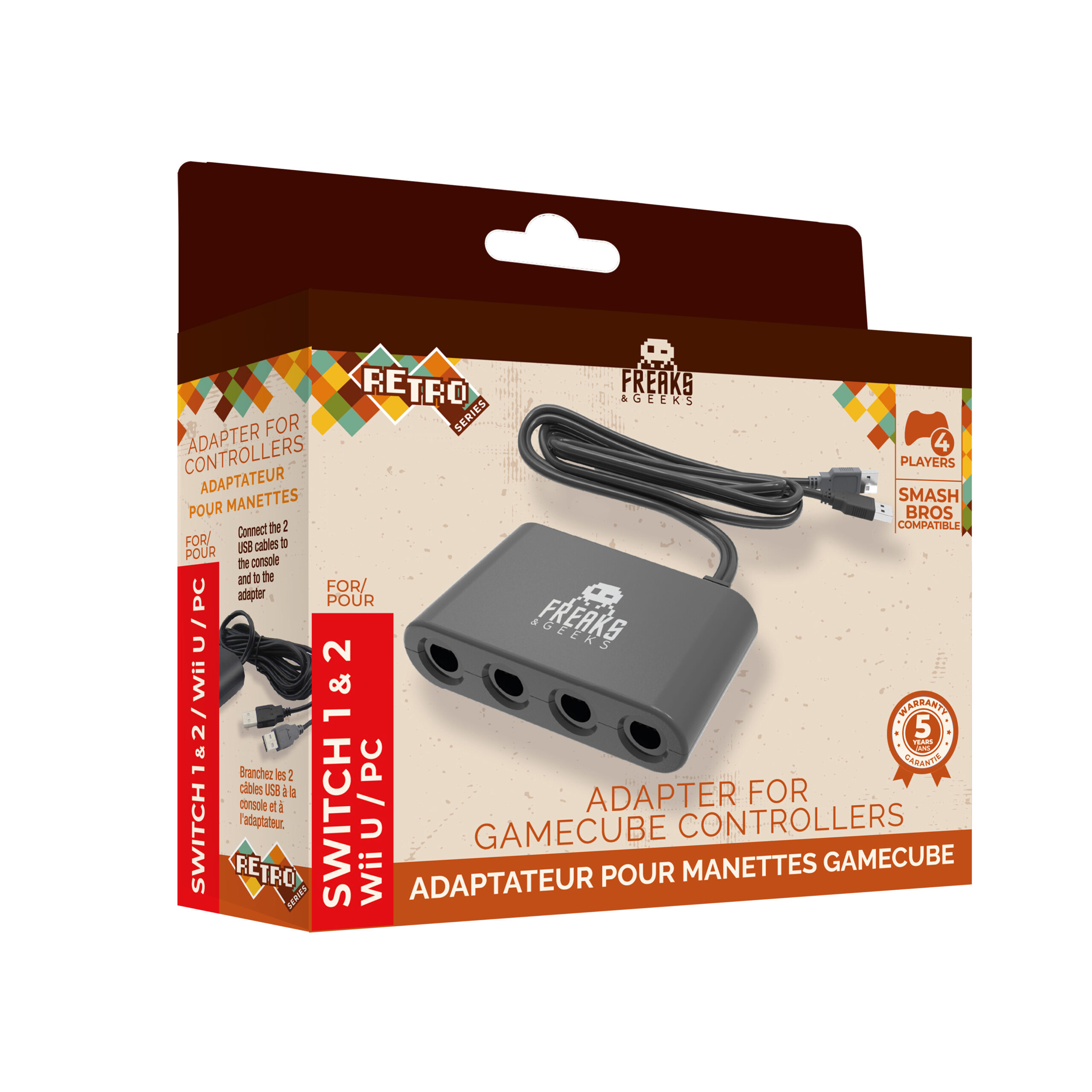 Adaptateur 4 Manettes Game Cube pour SWITCH 1 et 2 et Wii U